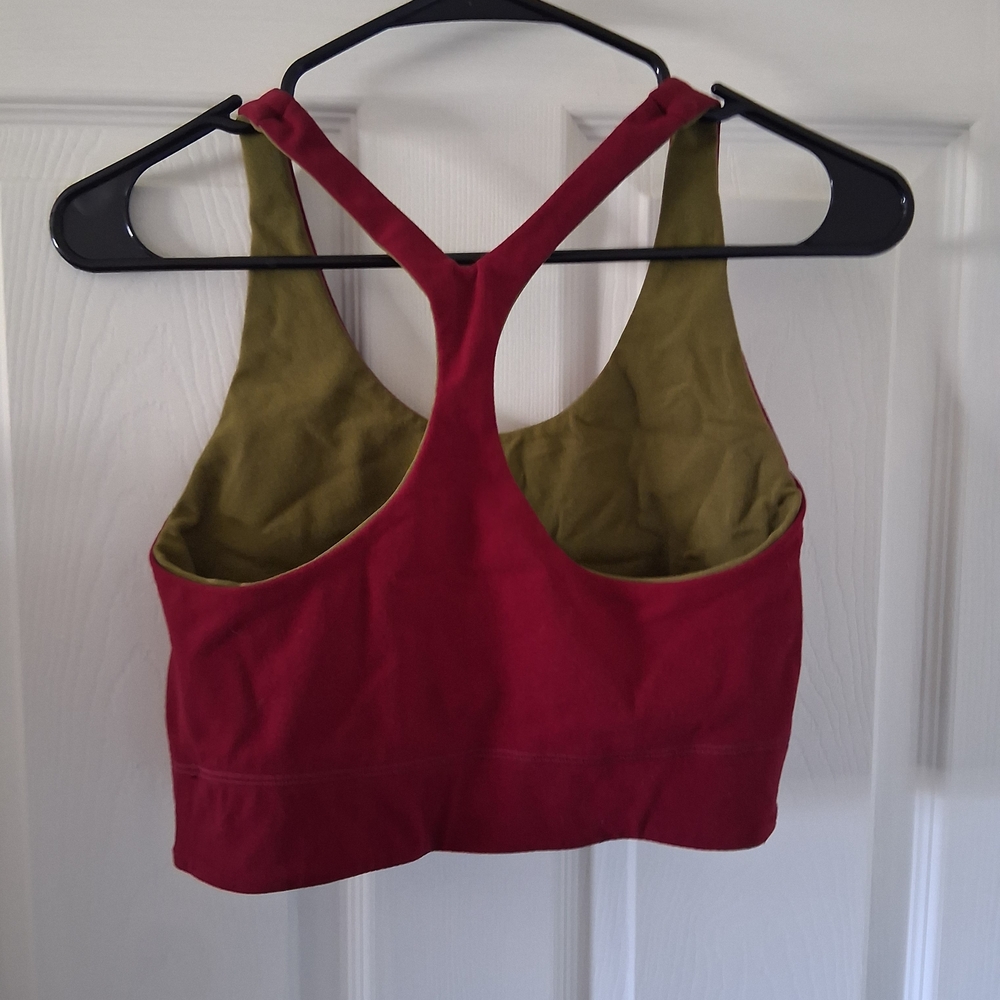 Reversible Cross-Back Sports Bra in Wine and Olive - Picture 2 of 2